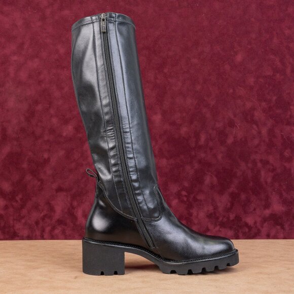 Paul Green Women Bravo Black Leather Lug Sole Fashion Tall Boots sz 9US AUS 6.5 - Picture 10 of 10
